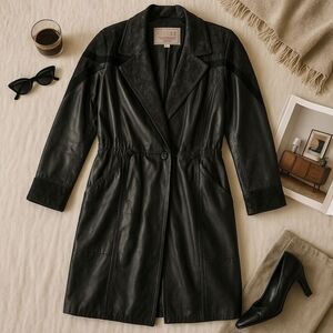 Vintage Pelle Studio Embossed Paisley Leather Trench Coat Women's Size PM